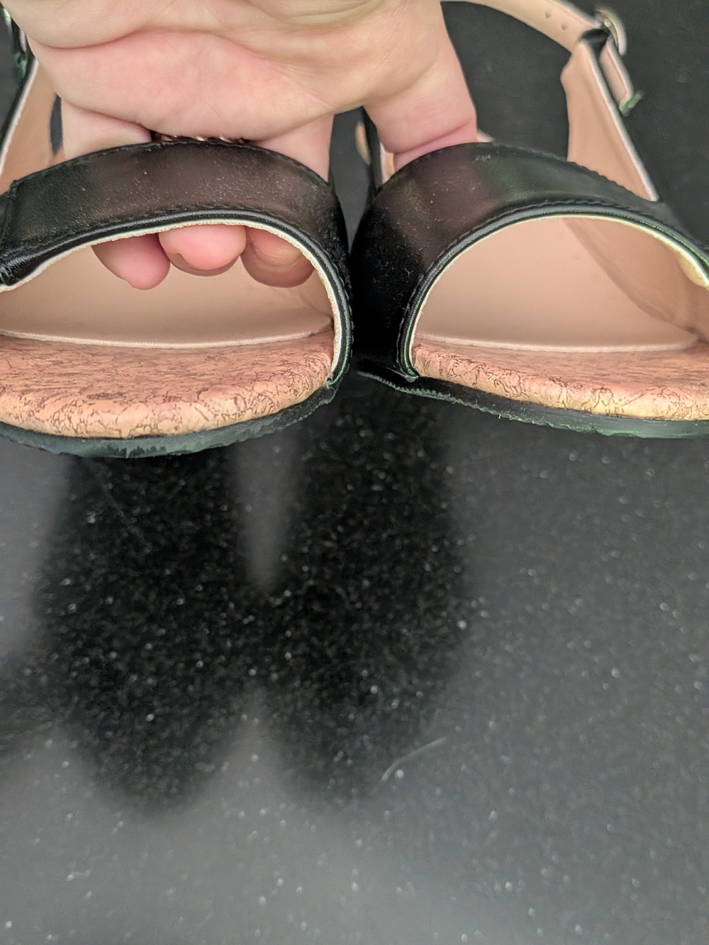 Black Slingback Cork Block Heel Sandals Open Toe Size 38 US 7.5 - Picture 2 of 8